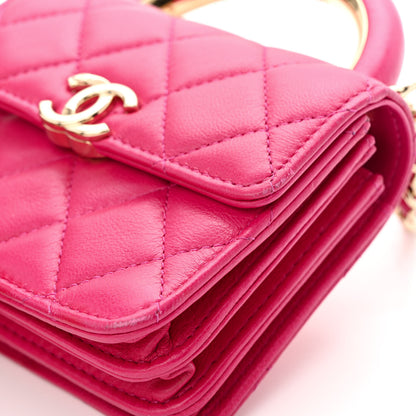 Chanel Lambskin Quilted Top Handle Flap Clutch With Chain Fuchsia 11 of 11
