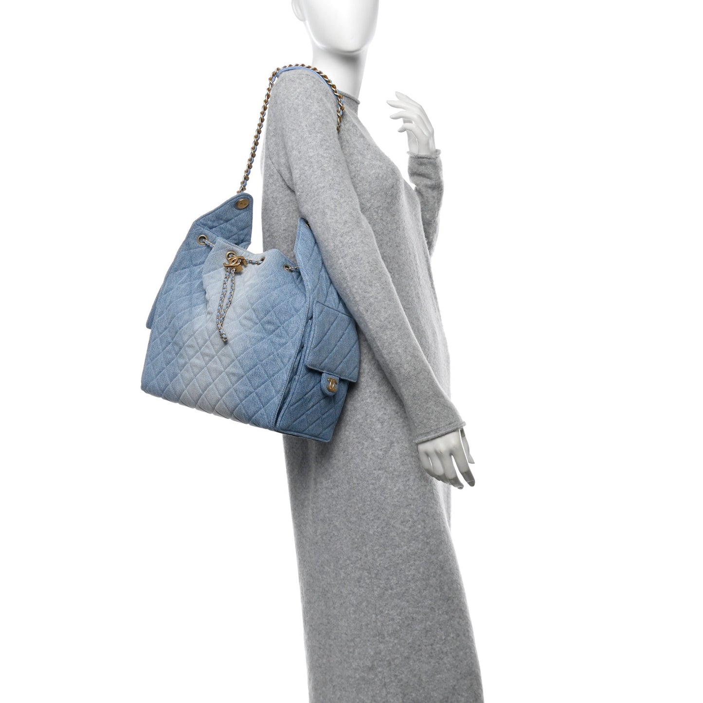 Washed Denim Quilted Medium Chanel 25 Handbag Blue