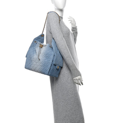 Chanel Washed Denim Quilted Medium Chanel 25 Handbag Blue 2 of 13