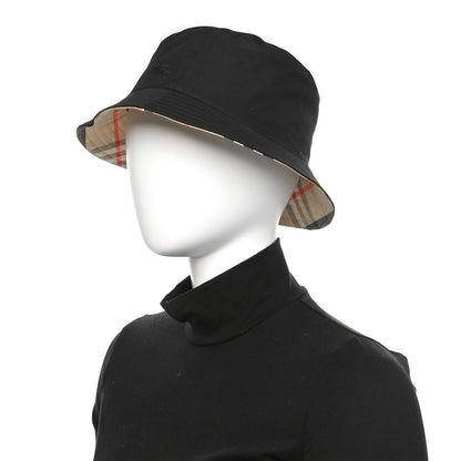 Burberry Cotton Gabardine Vintage Check Reversible Bucket Hat L Black Sand 9 of 15