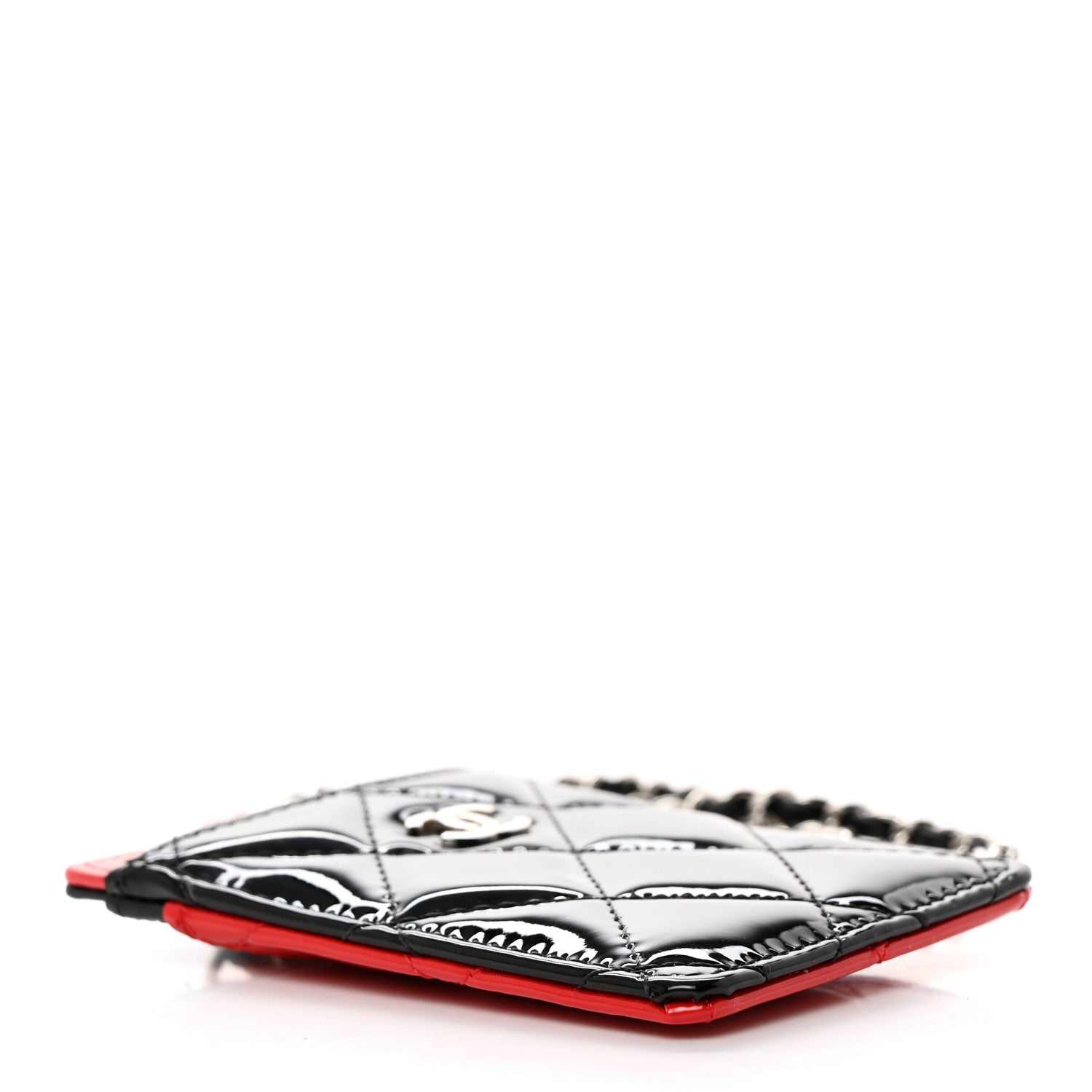 Chanel Patent Calfskin Quilted Bi-Color Card Holder On Chain Black Red 4 of 9