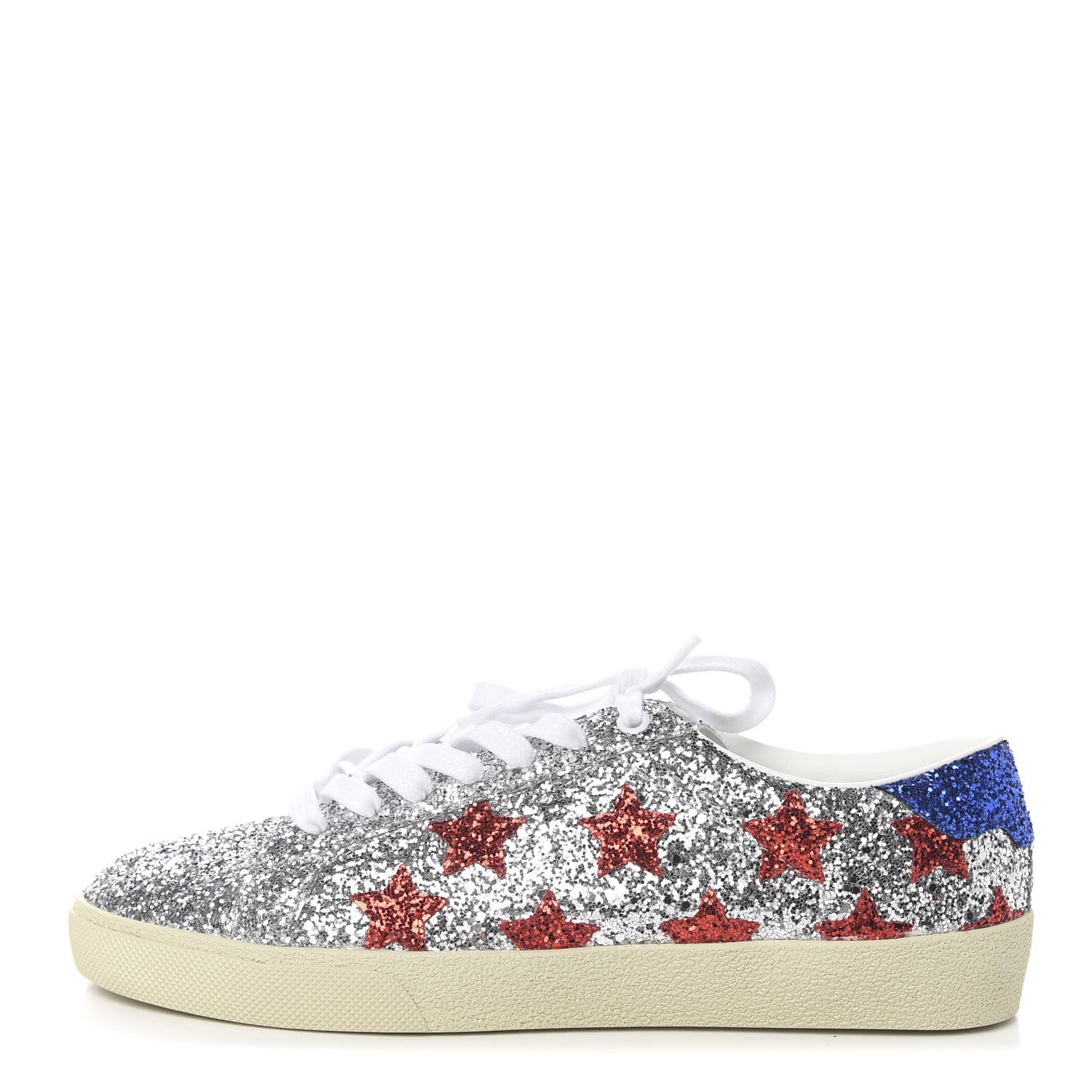Saint Laurent Calfskin Glitter Star Court Sneakers 41 Silver Red 1 of 10