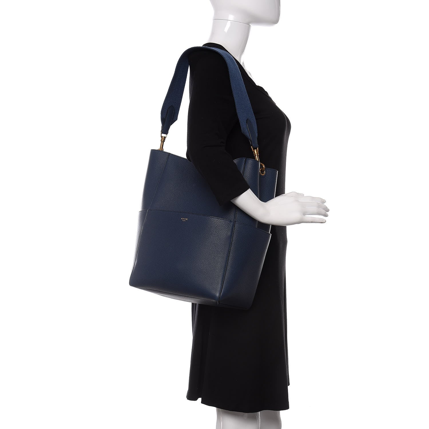 Celine Soft Grained Calfskin Sangle Bucket Bag Deep Blue 2 of 11