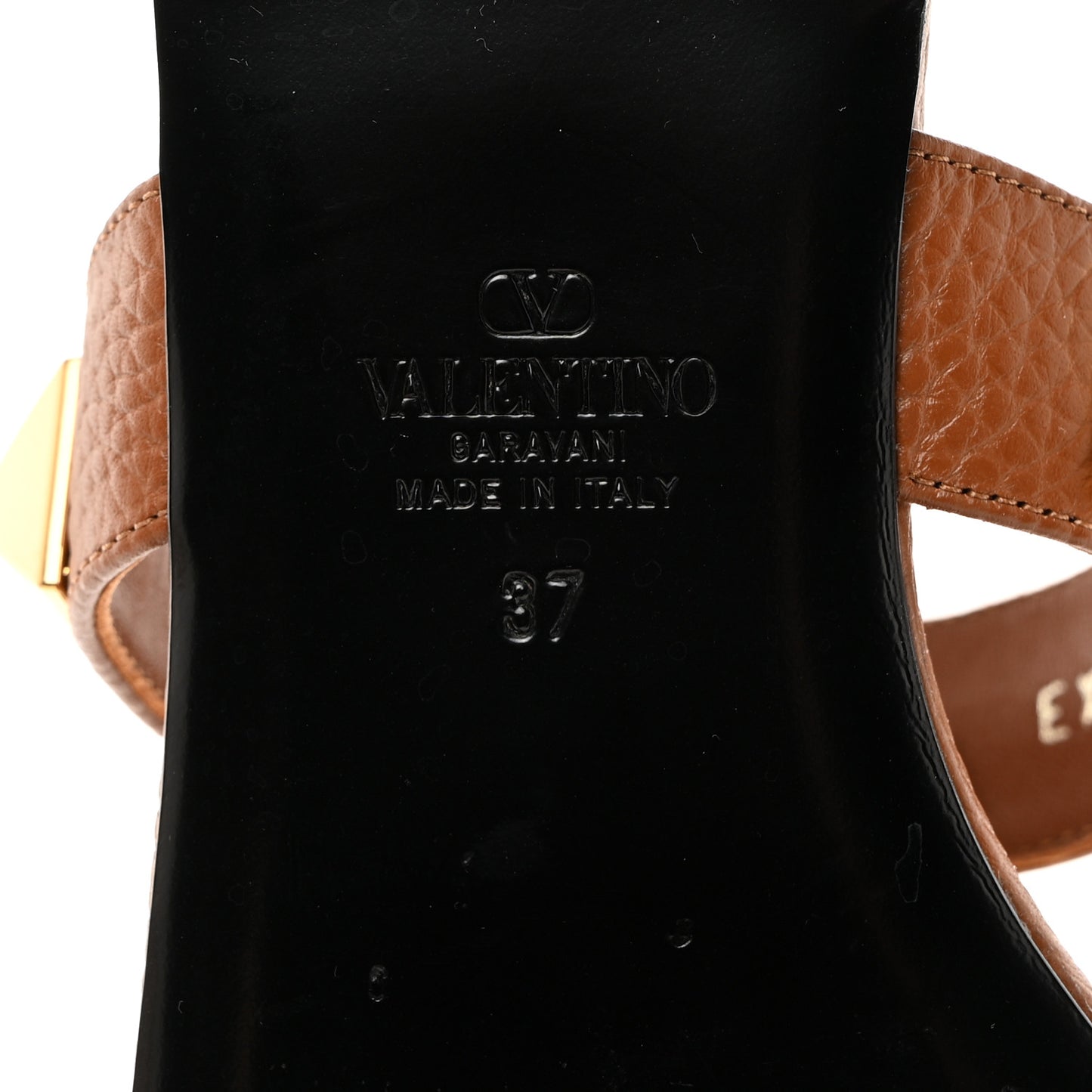 VALENTINO GARAVANI Calfskin Roman Stud Flat Slide Sandals 37 Saddle Brown