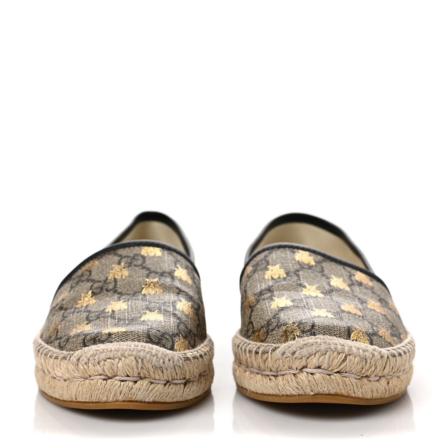 GG Supreme Monogram Bees Espadrille Flats 38.5 Beige Ebony Oro Black