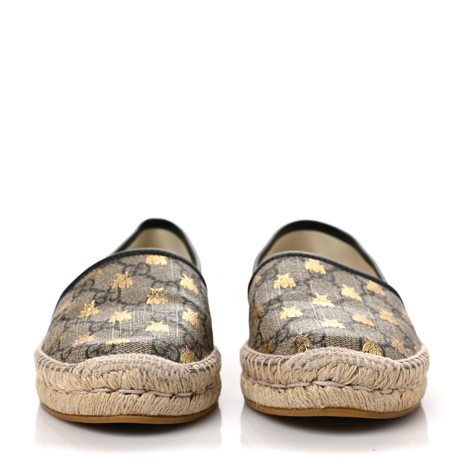 Gucci GG Supreme Monogram Bees Espadrille Flats 38.5 Beige Ebony Oro Black 2 of 9
