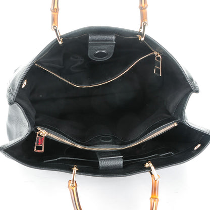 Gucci Calfskin Large Bamboo Shopper Tote Black 5 of 8