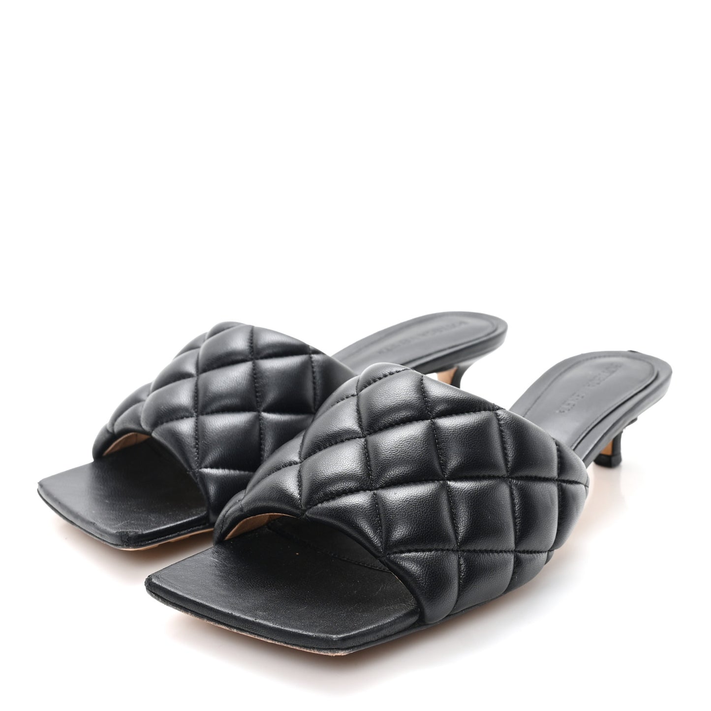 Nappa Matelasse Padded Mid Heel Mule Sandals 37 Black