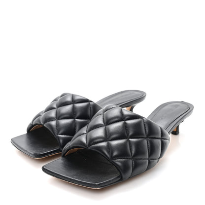 Bottega Veneta Nappa Matelasse Padded Mid Heel Mule Sandals 37 Black 4 of 9