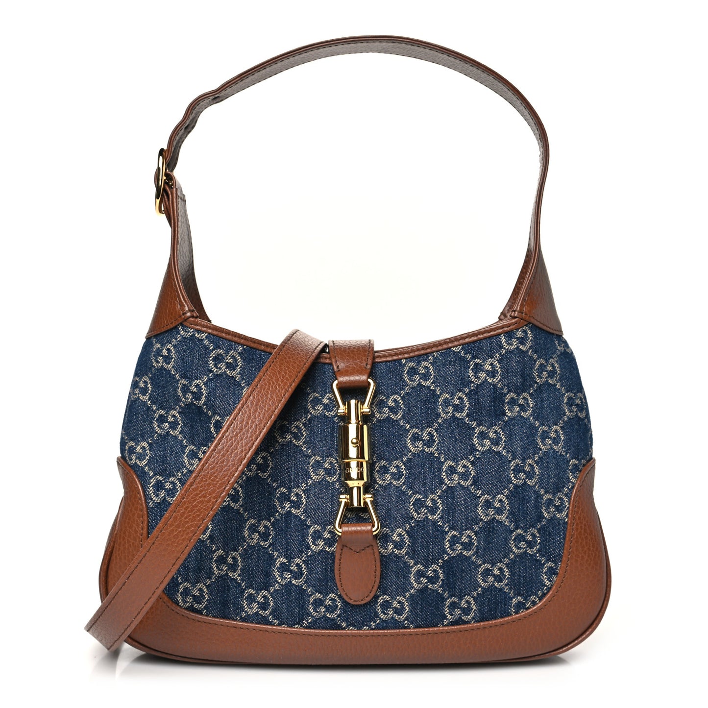 New Denim GG Monogram Calfskin Small Jackie 1961 Hobo Blue Tea Cuir