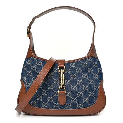 Gucci New Denim GG Monogram Calfskin Small Jackie 1961 Hobo Blue Tea Cuir 1 of 10