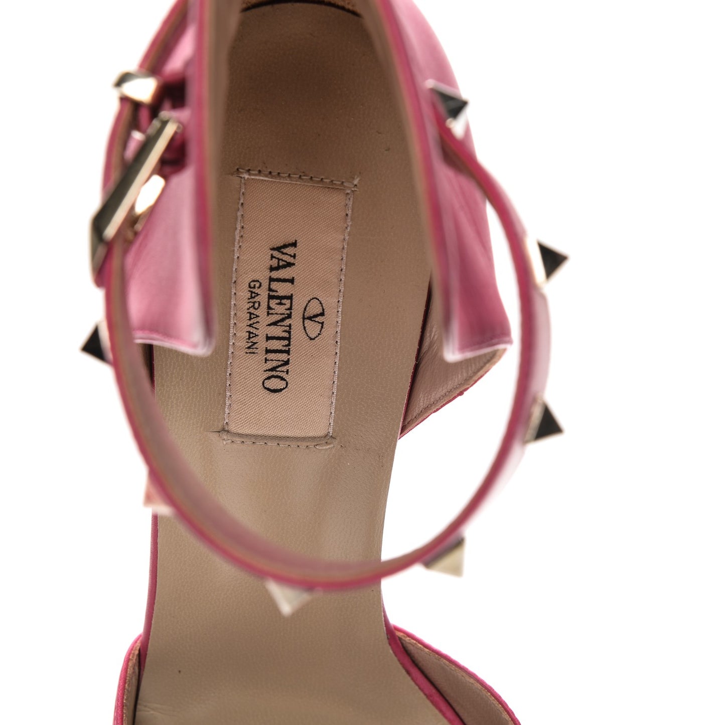 Calfskin Rockstud Ankle Strap Sandals 37.5 Pop Fuxia