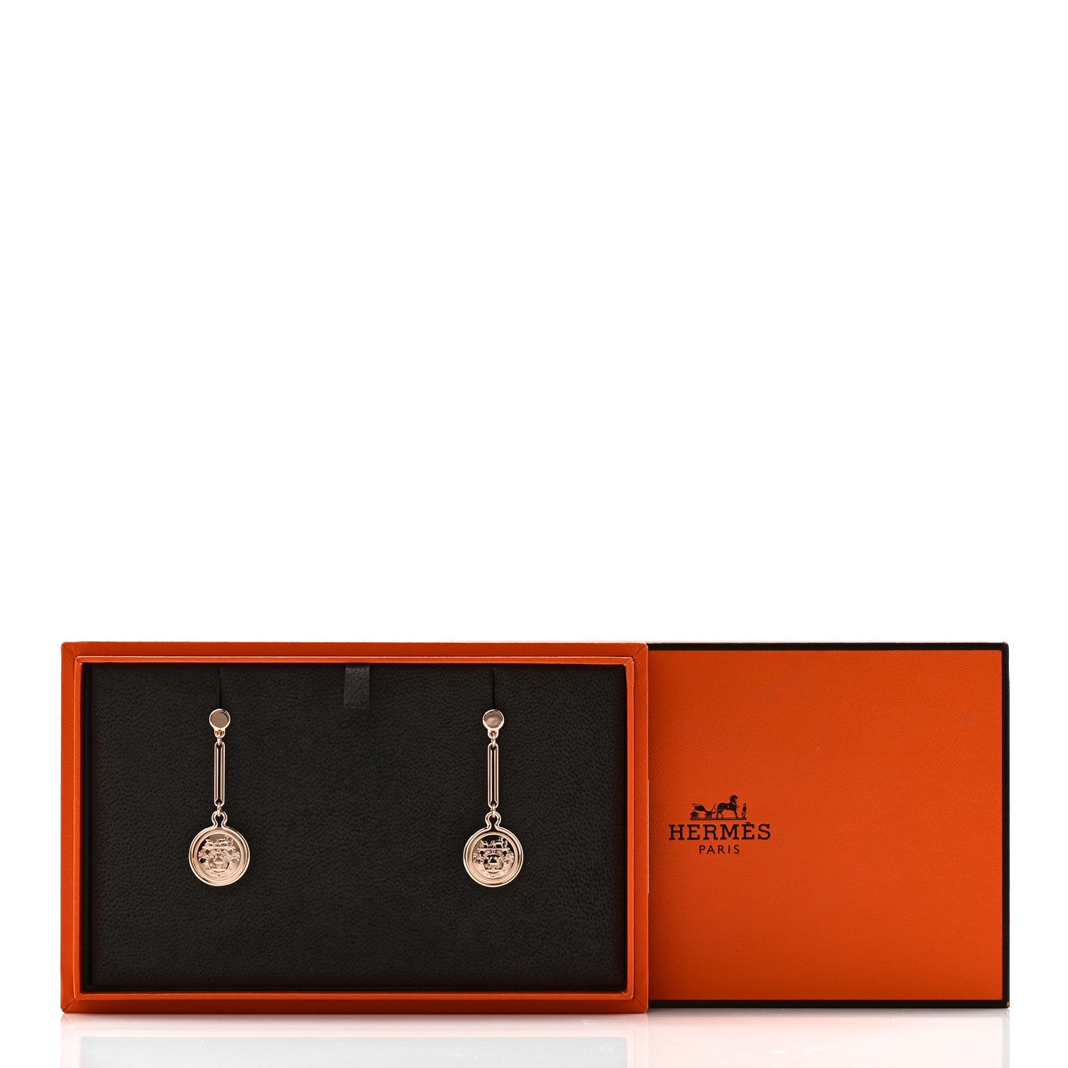 Hermes 18K Rose Gold PM Ex-Libris Drop Earrings 1839112 – FASHIONPHILE