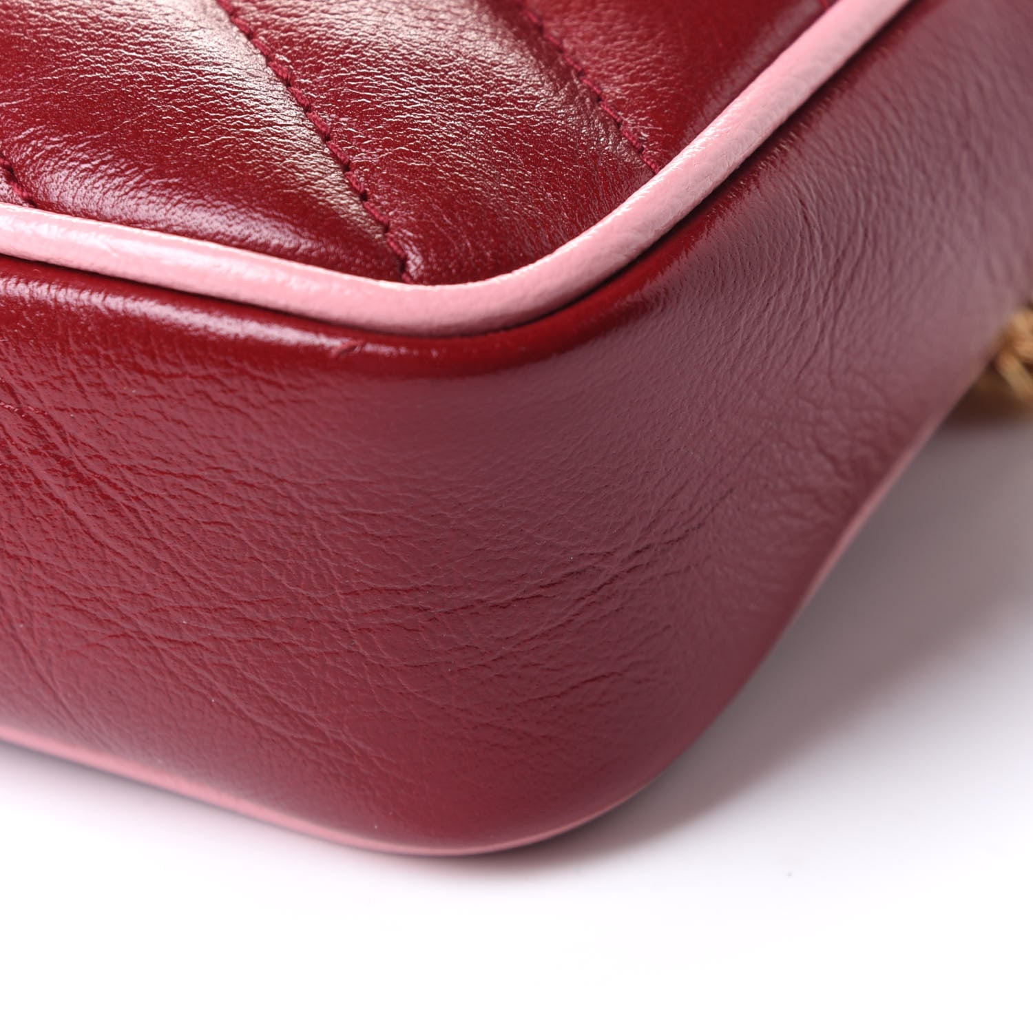 Gucci Azalea Calfskin Enamel Matelasse Diagonal Super Mini Torchon GG Marmont Shoulder Bag New Cherry Red Wild Rose 9 of 10