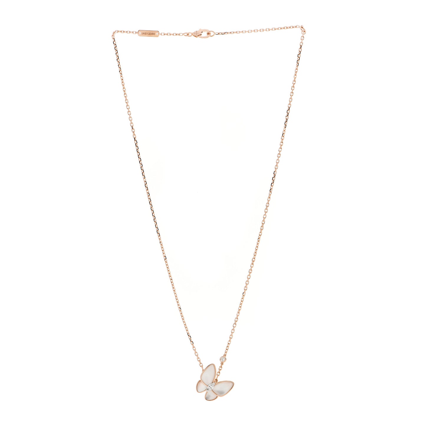 18K Rose Gold Diamond Mother of Pearl Two Butterfly Pendant Necklace
