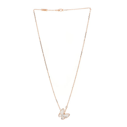 Van Cleef & Arpels 18K Rose Gold Diamond Mother of Pearl Two Butterfly Pendant Necklace 2 of 5