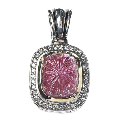 David Yurman Sterling Silver 18K Yellow Gold Diamond Carved Tourmaline Albion Pendant 1 of 3