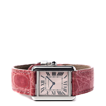 Cartier Stainless Steel Alligator 24mm Tank Solo Quartz Watch Red 3 of 8