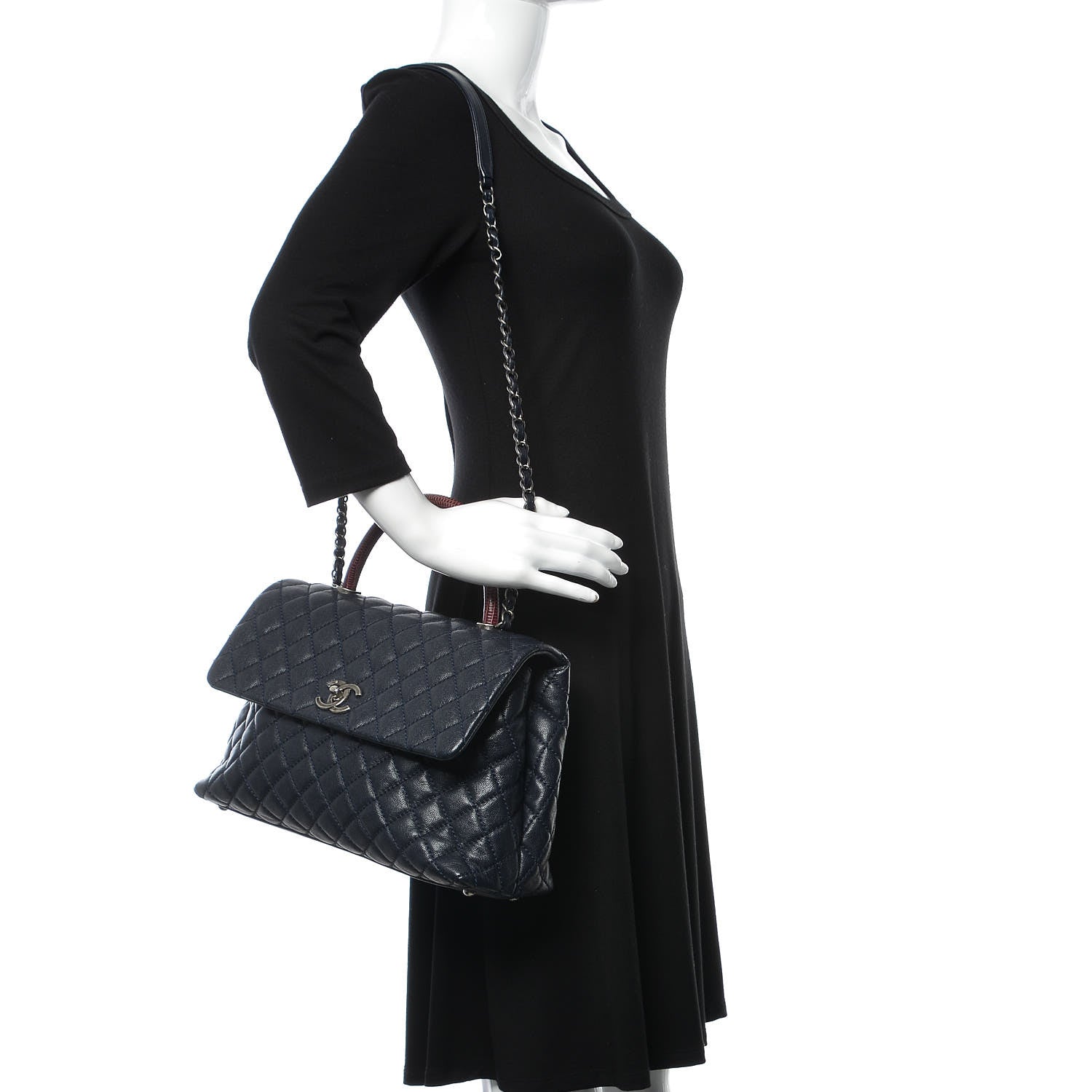 Chanel Caviar Lizard Quilted Medium Coco Handle Flap Navy 2 of 13