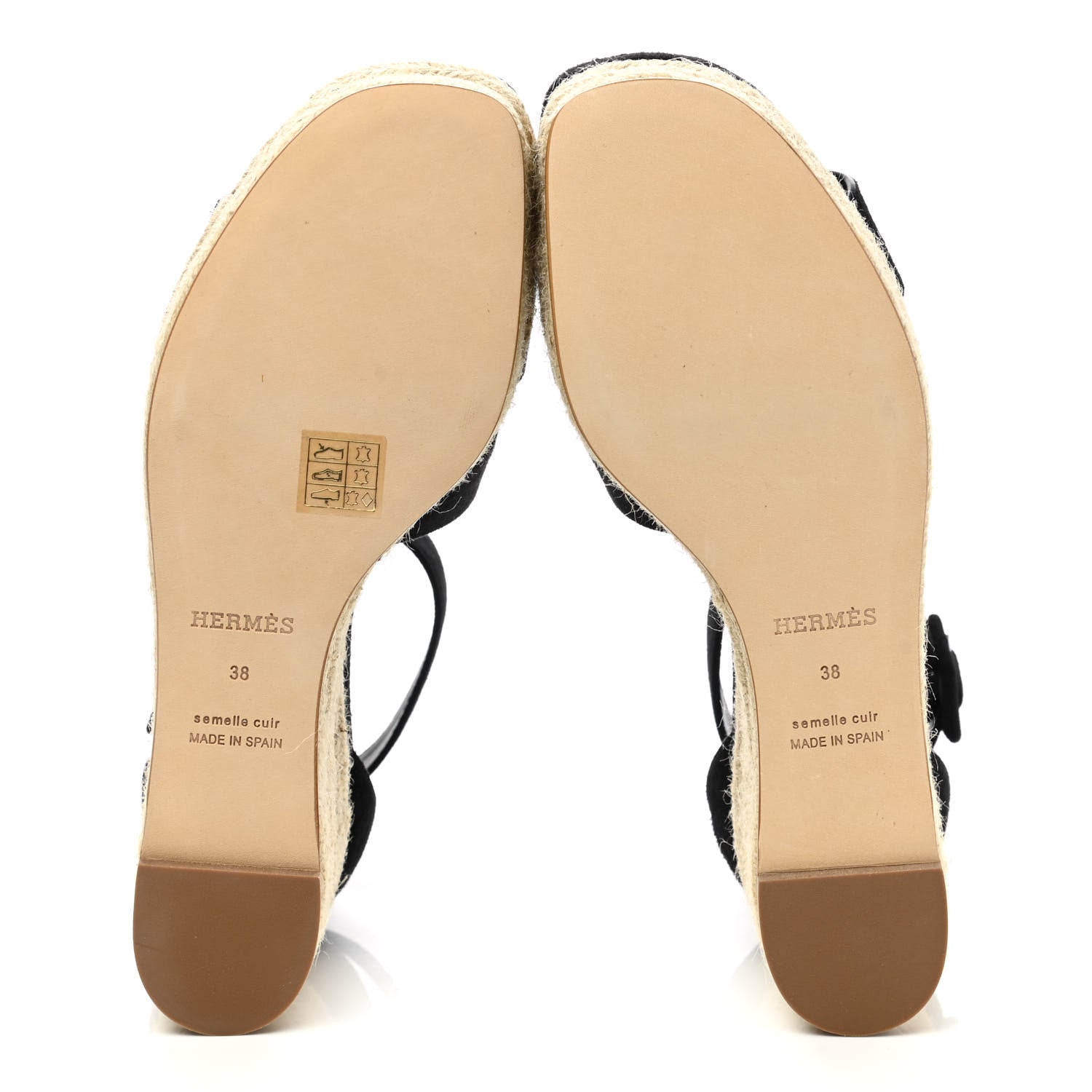 Hermes Suede Elda Espadrille Wedge Sandals 38 Black 5 of 9