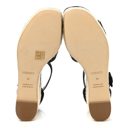 Hermes Suede Elda Espadrille Wedge Sandals 38 Black 5 of 9