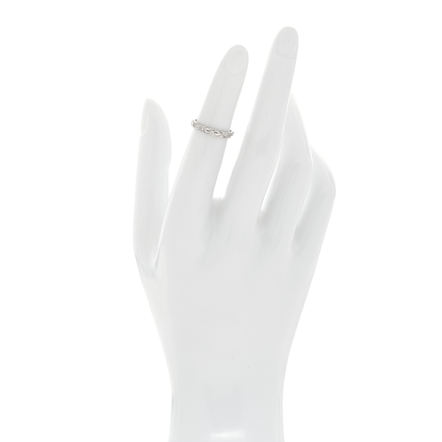 Chanel Platinum Diamond Small Matelasse Ring 46 3.75 2 of 4