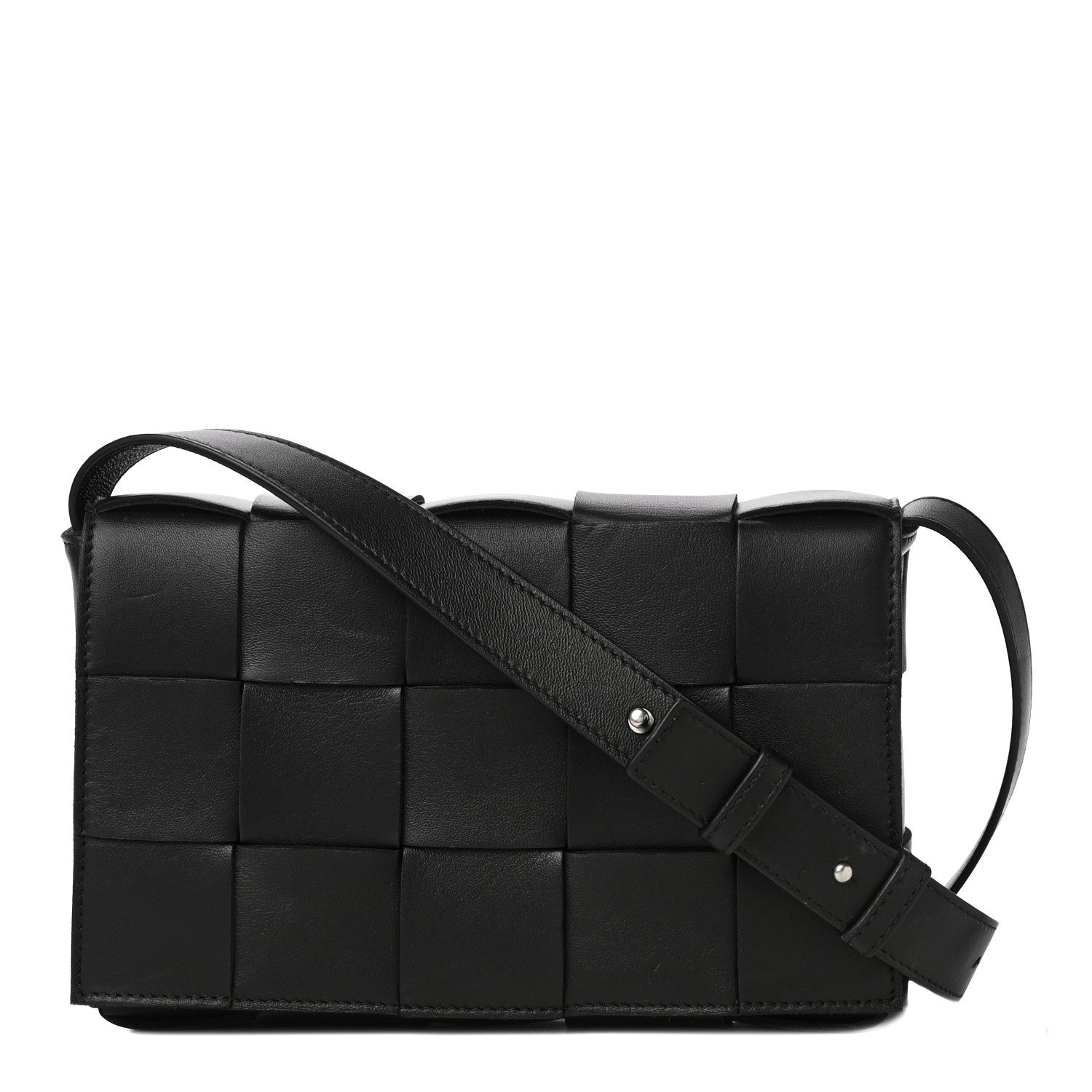 Bottega Veneta Lambskin Maxi Intrecciato Cassette Crossbody Bag Black 1 of 12