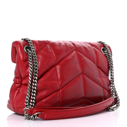 Saint Laurent Lambskin Quilted Small Loulou Puffer Monogram Chain Satchel Red 4 of 19