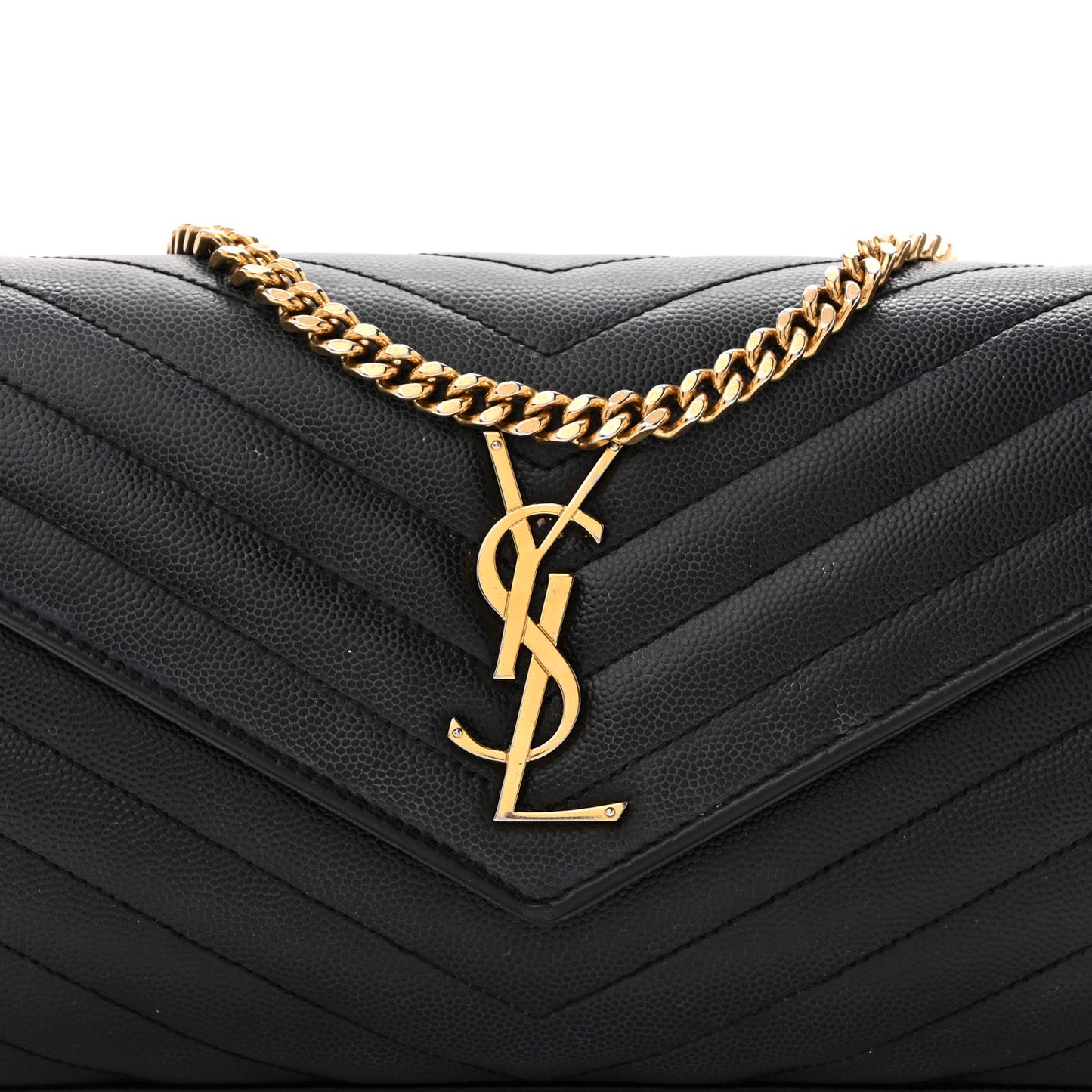 Grain De Poudre Matelasse Chevron Monogram Chain Wallet Black