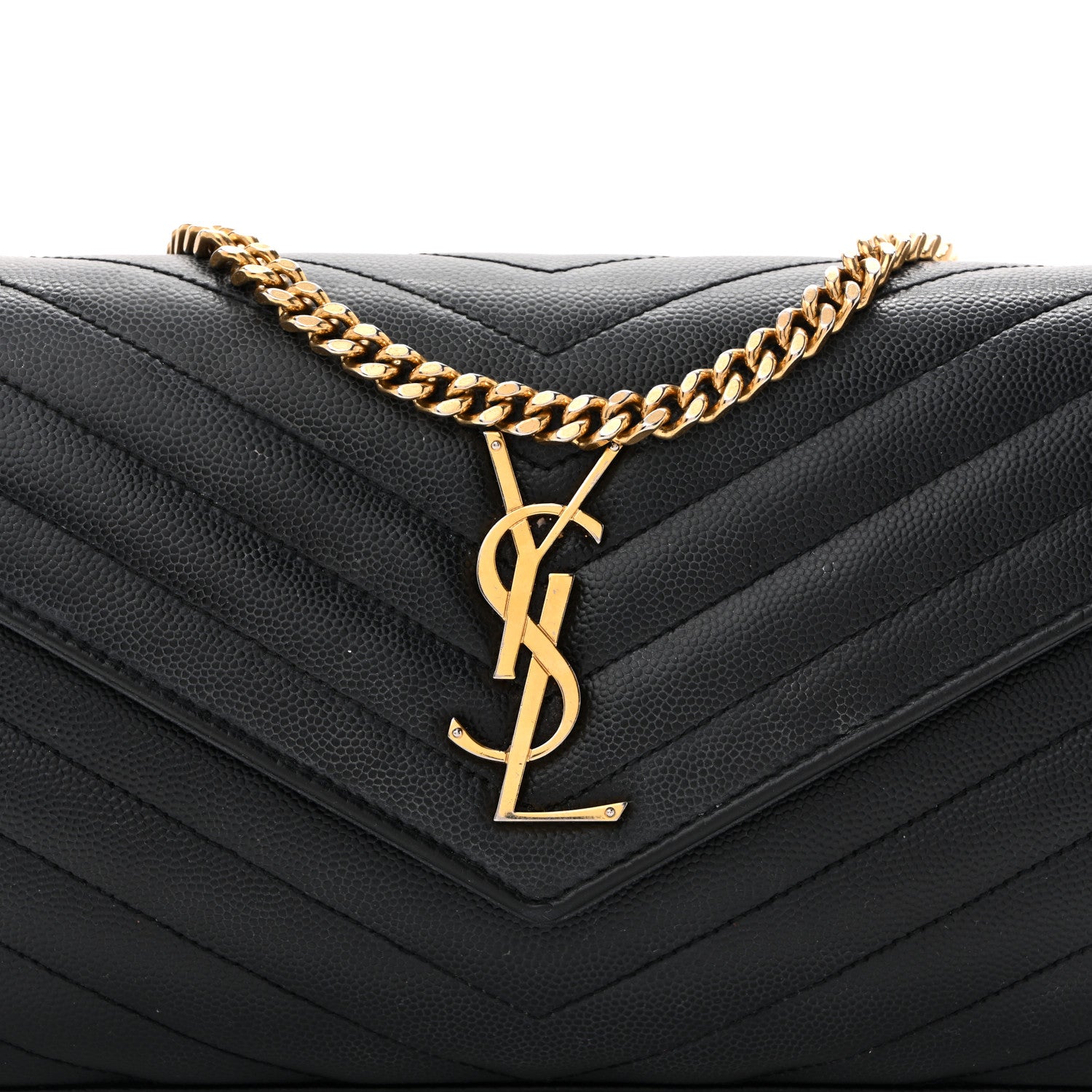 Saint Laurent Grain De Poudre Matelasse Chevron Monogram Chain Wallet Black 8 of 15