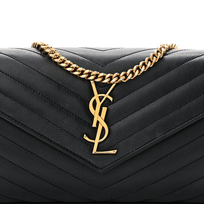 Saint Laurent Grain De Poudre Matelasse Chevron Monogram Chain Wallet Black 8 of 15