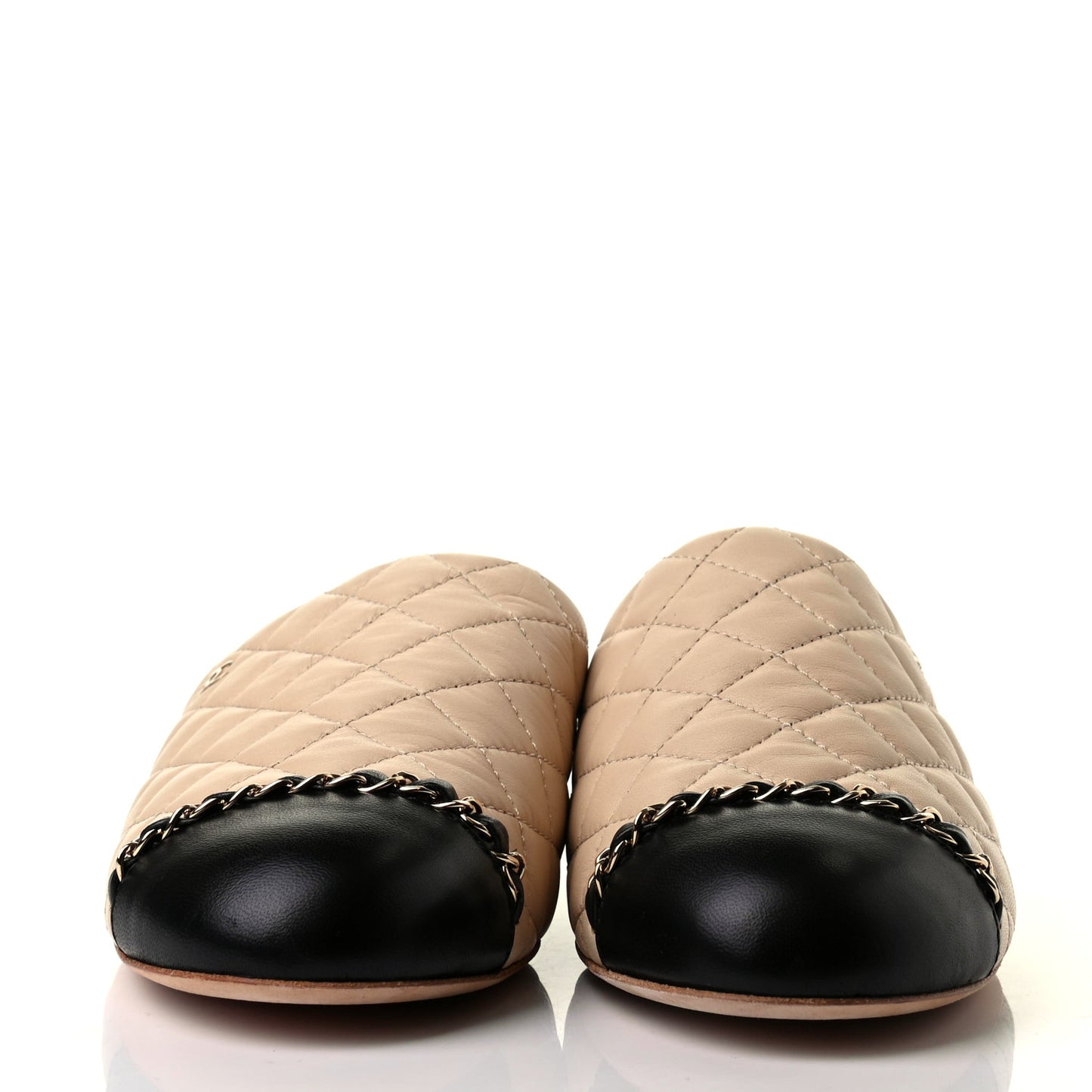 Lambskin Quilted Chain Mules 40 Beige Black