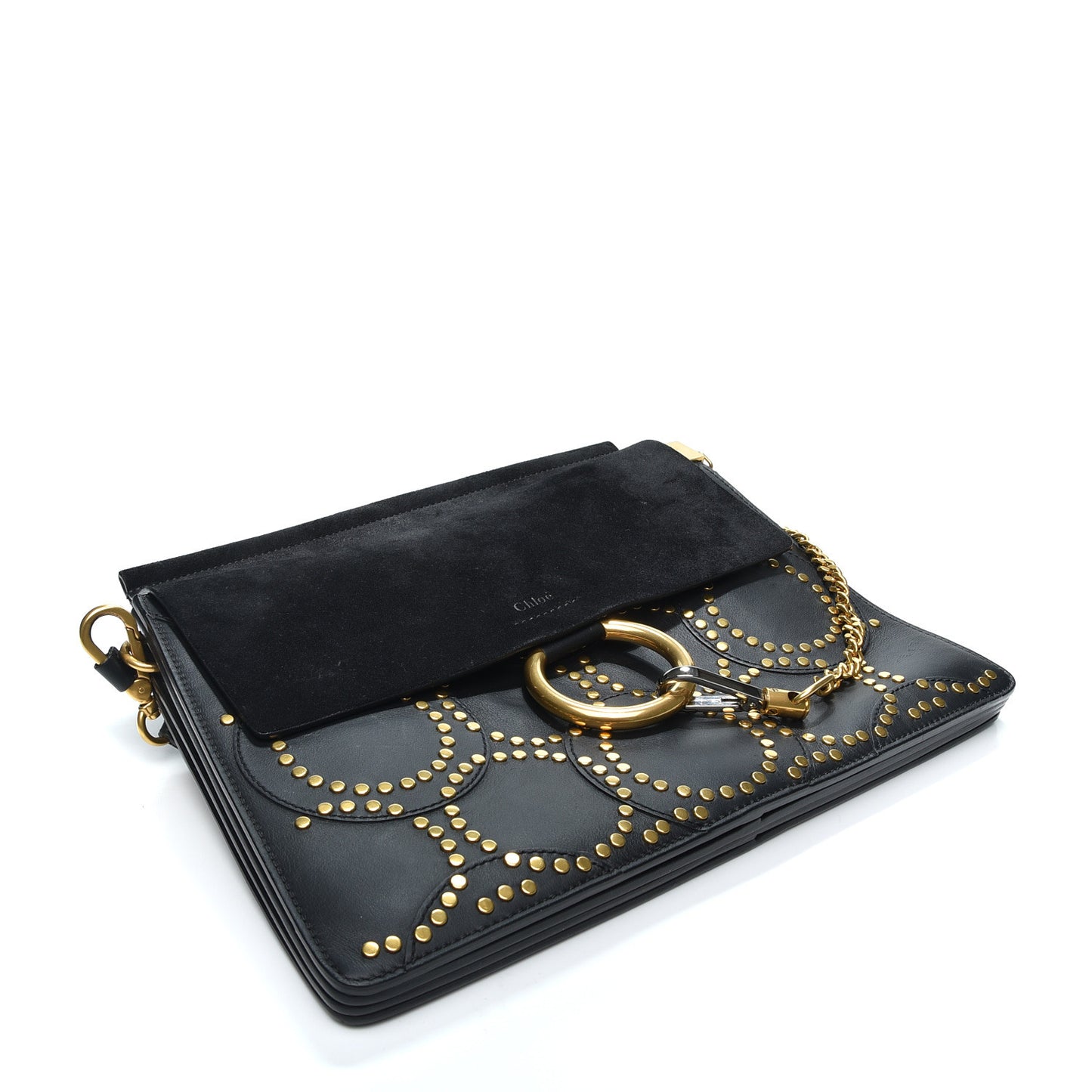 Calfskin Suede Studded Medium Faye Shoulder Bag Black