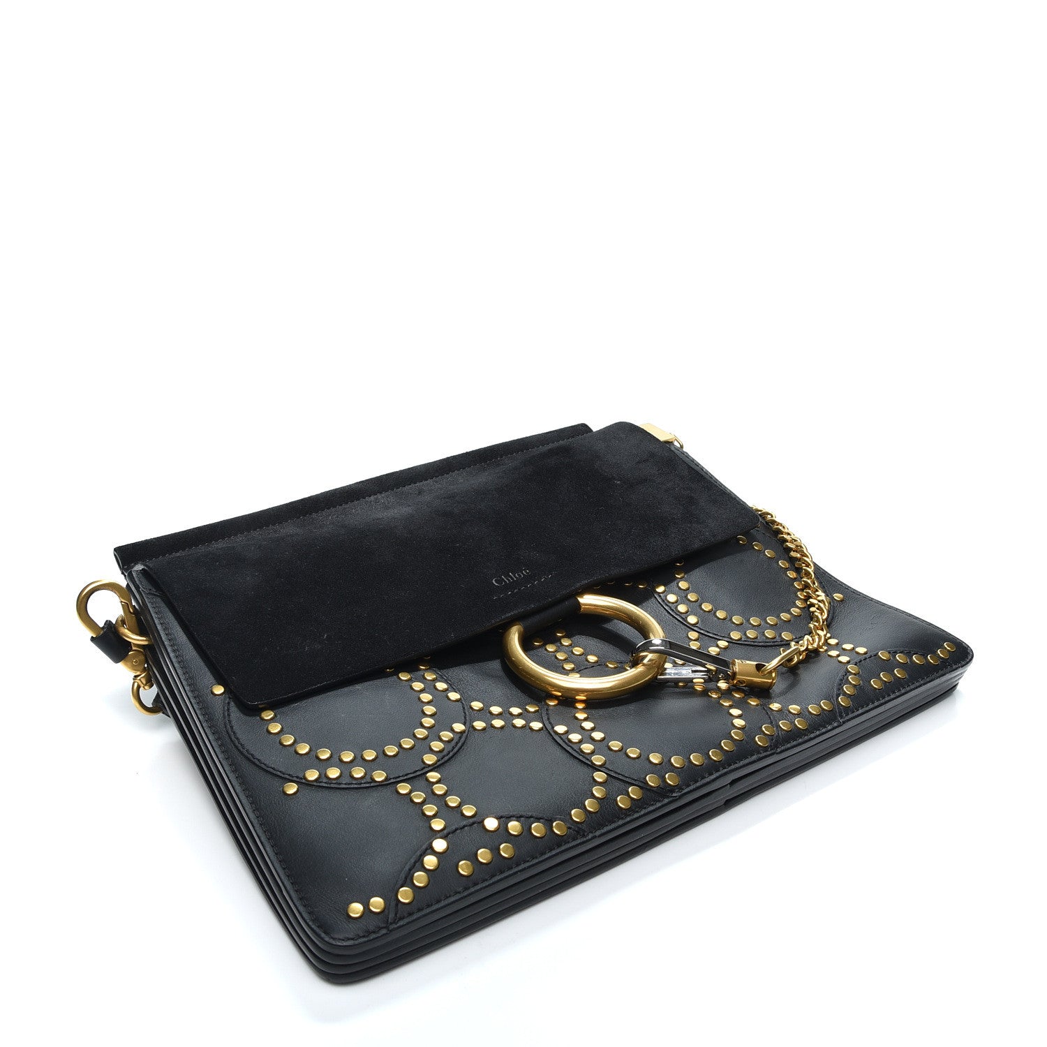 Chloe Calfskin Suede Studded Medium Faye Shoulder Bag Black 3 of 9