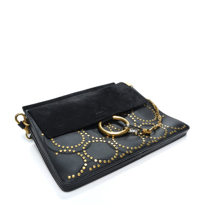 Chloe Calfskin Suede Studded Medium Faye Shoulder Bag Black 3 of 9