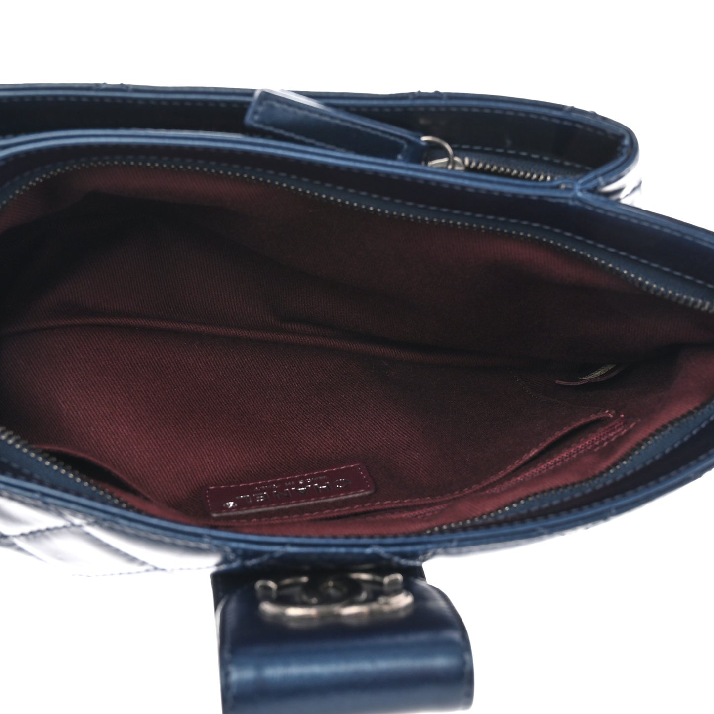Glazed Calfskin Quilted Coco Pleats Clutch Navy