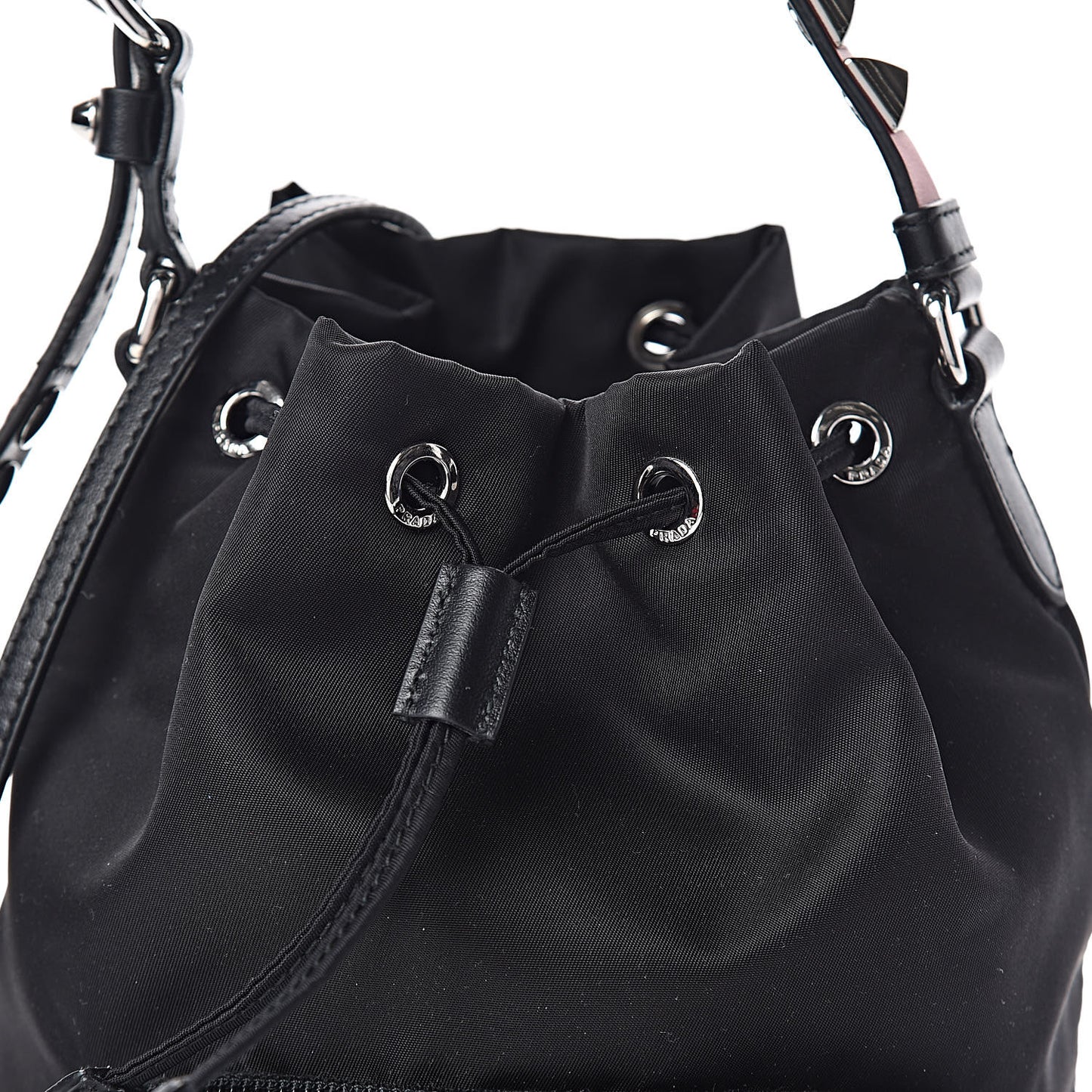 Tessuto Nylon Studded New Vela Mini Bucket Crossbody Bag Black Fuoco