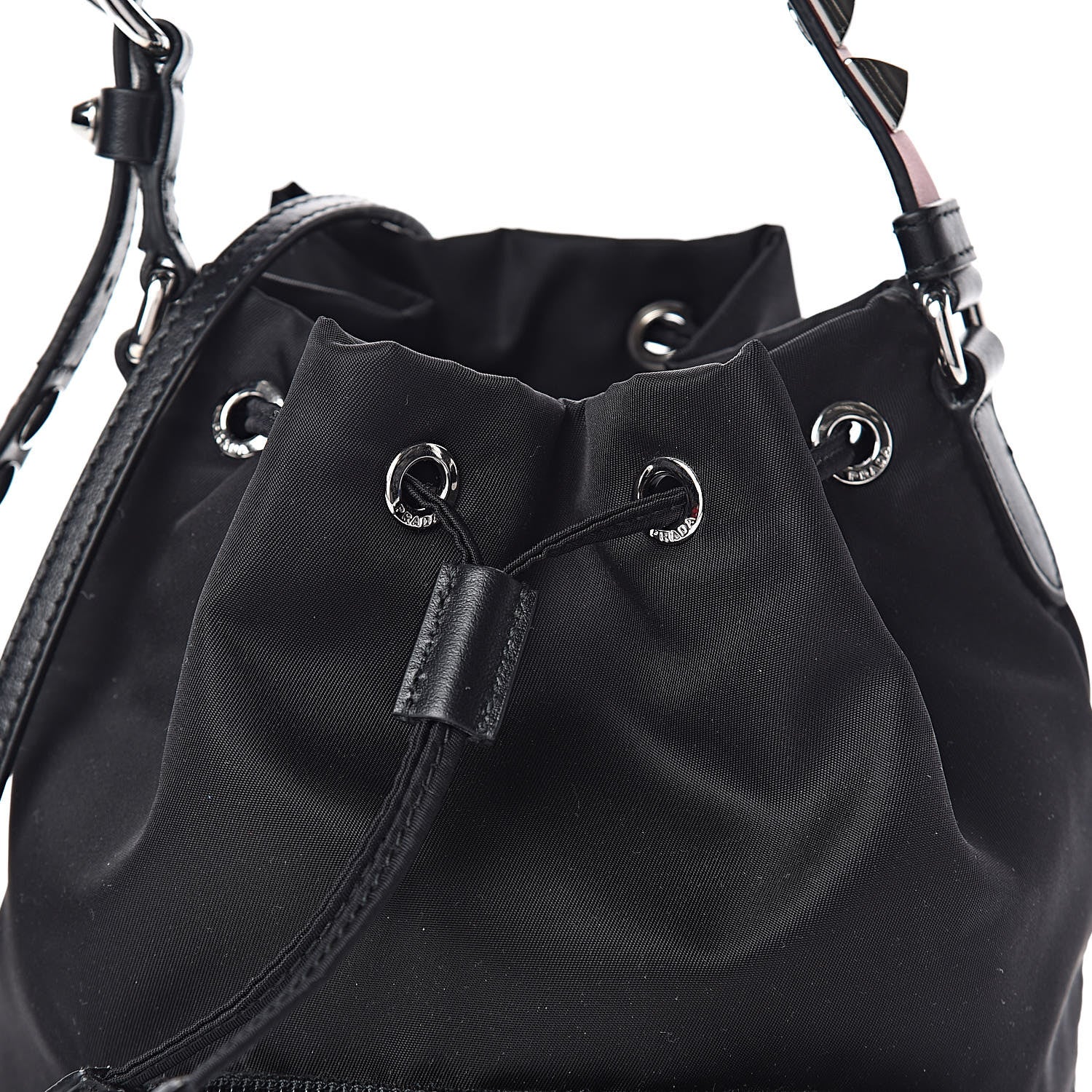 Prada Tessuto Nylon Studded New Vela Mini Bucket Crossbody Bag Black Fuoco 8 of 10
