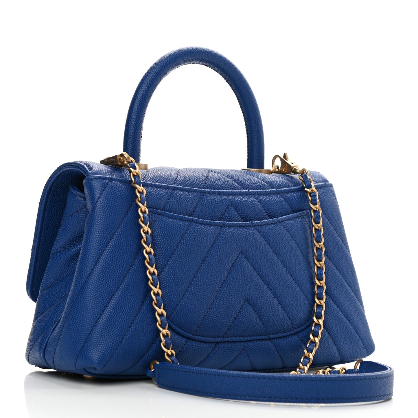 Caviar Chevron Quilted Mini Coco Handle Flap Blue