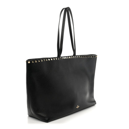 Valentino Garavani Grained Calfskin Rockstud Shoulder Tote Black 3 of 10