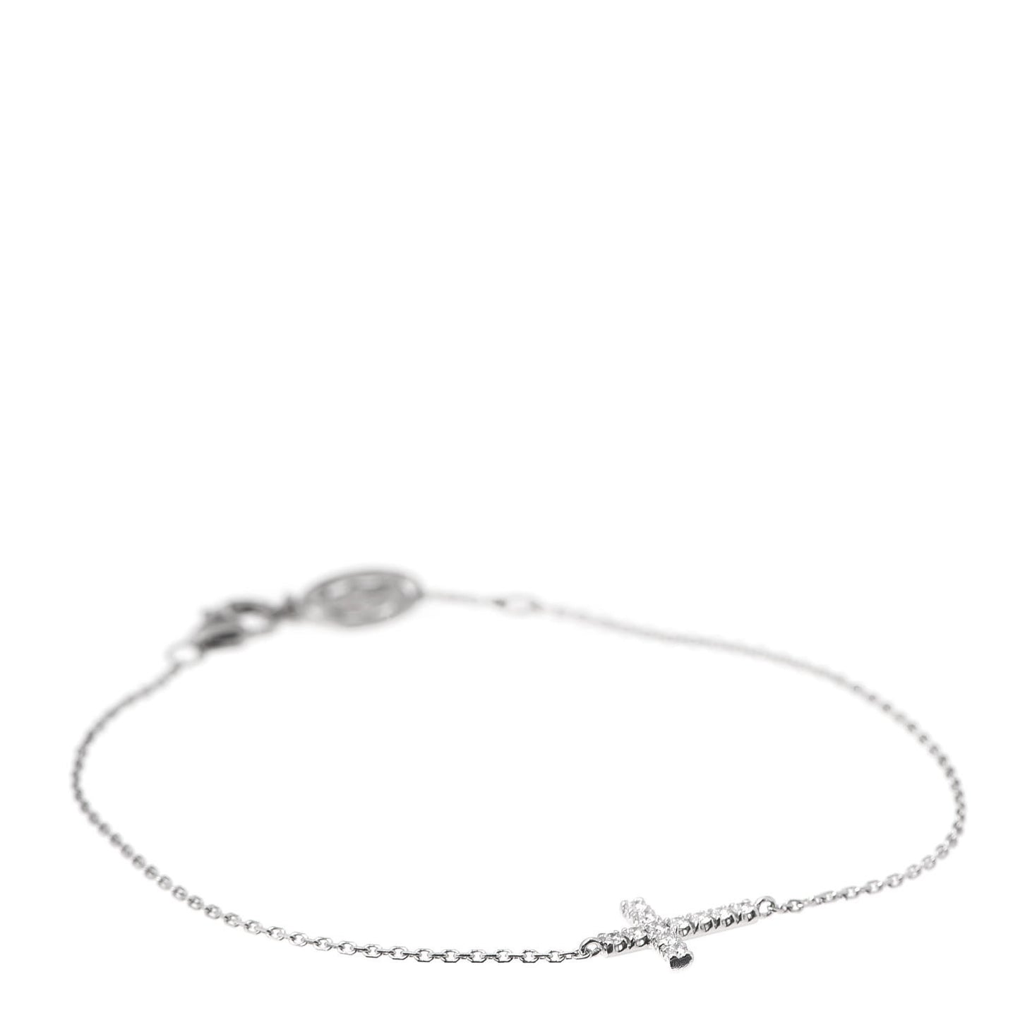 18K White Gold Diamond Symbols Cross Bracelet