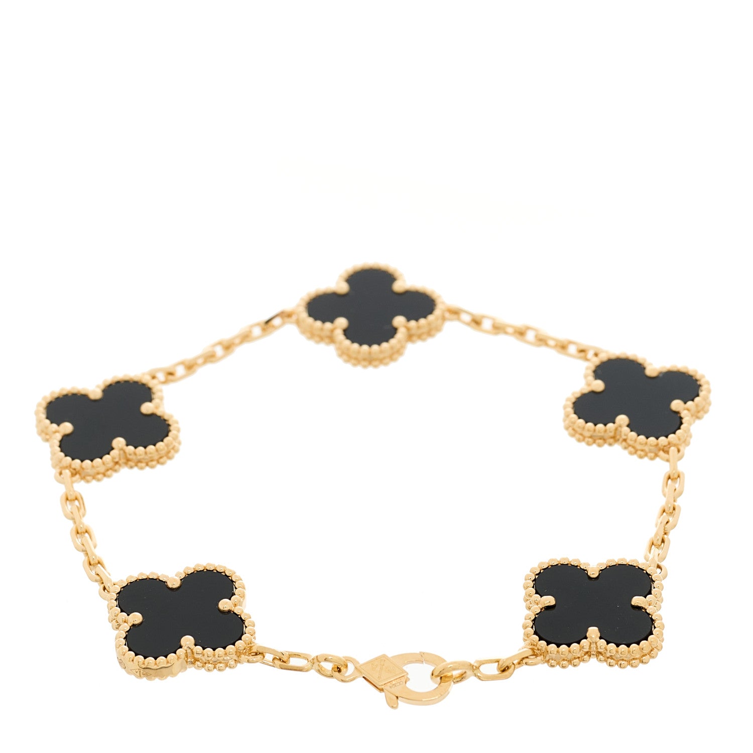 Van Cleef & Arpels 18K Yellow Gold Black Onyx 5 Motifs Vintage Alhambra Bracelet 2 of 6