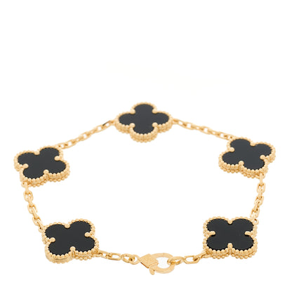 Van Cleef & Arpels 18K Yellow Gold Black Onyx 5 Motifs Vintage Alhambra Bracelet 2 of 6