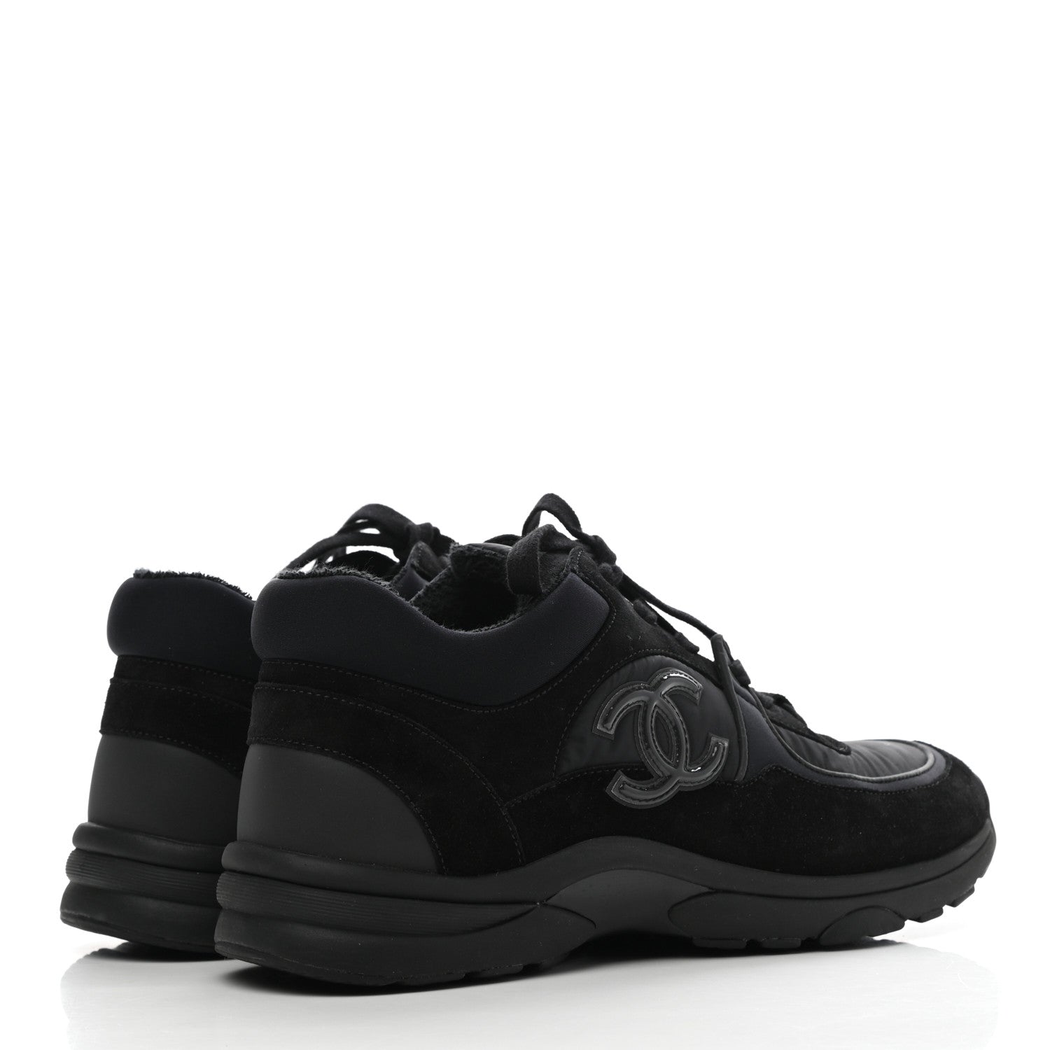 Chanel Nylon Calfskin Suede CC Sneakers 40 Black 4 of 8