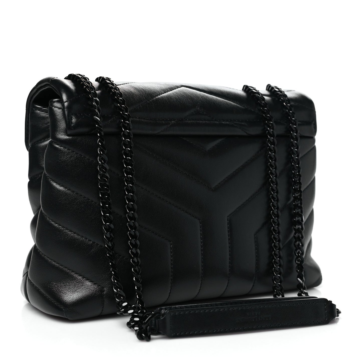 Calfskin Y Quilted Monogram Monochrome Small Loulou Chain Satchel Black