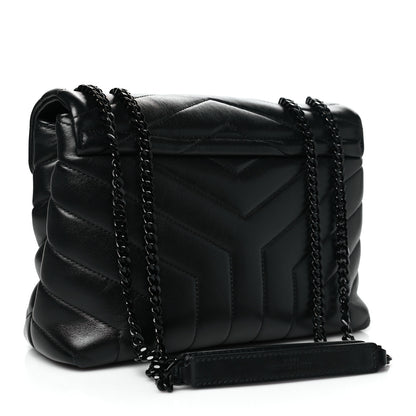 Saint Laurent Calfskin Y Quilted Monogram Monochrome Small Loulou Chain Satchel Black 3 of 10