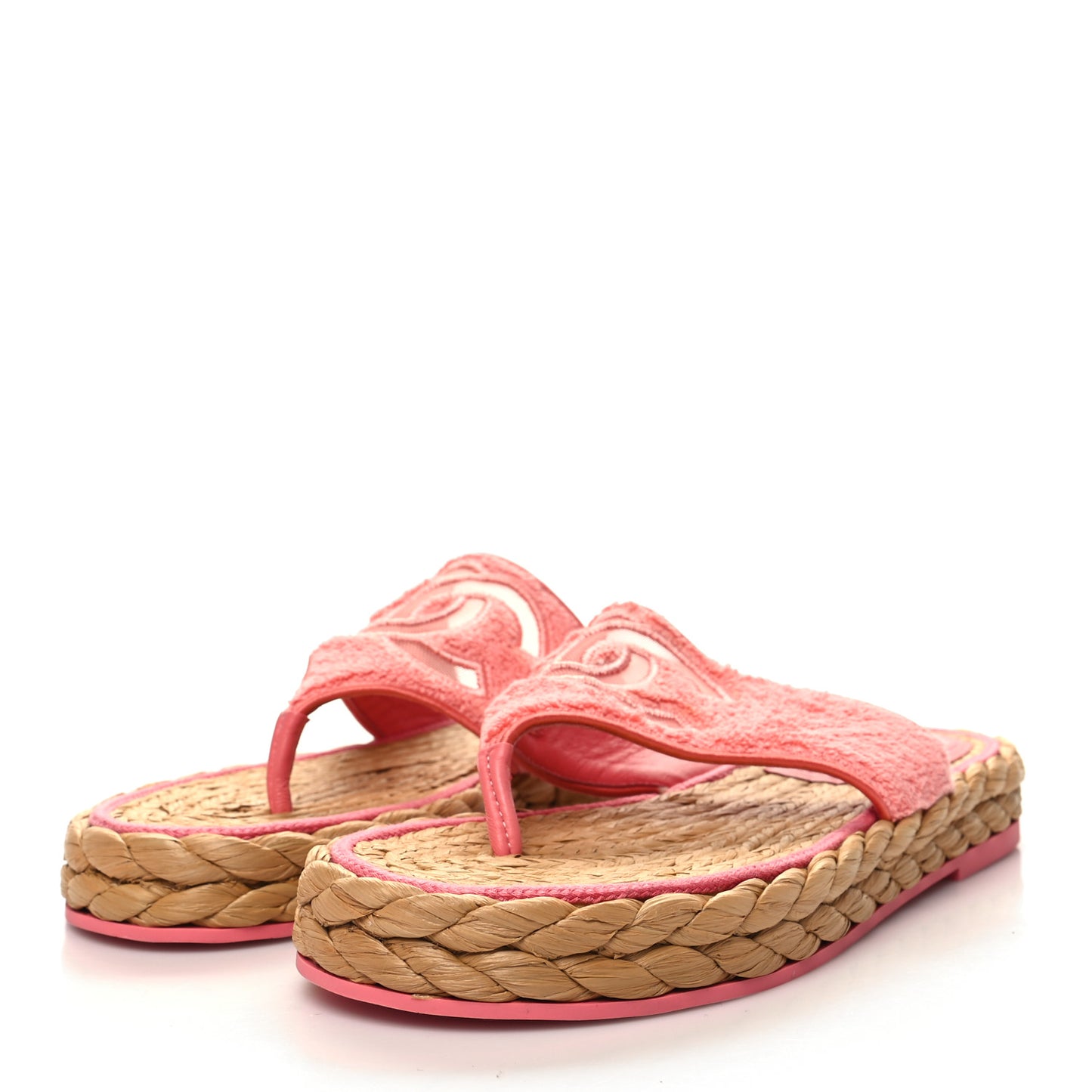 Terry Cloth Raffia CC Logo Thong Sandals 40 Pink