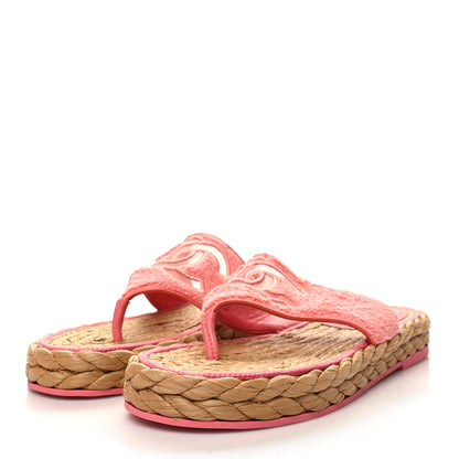 Chanel Terry Cloth Raffia CC Logo Thong Sandals 40 Pink 3 of 9
