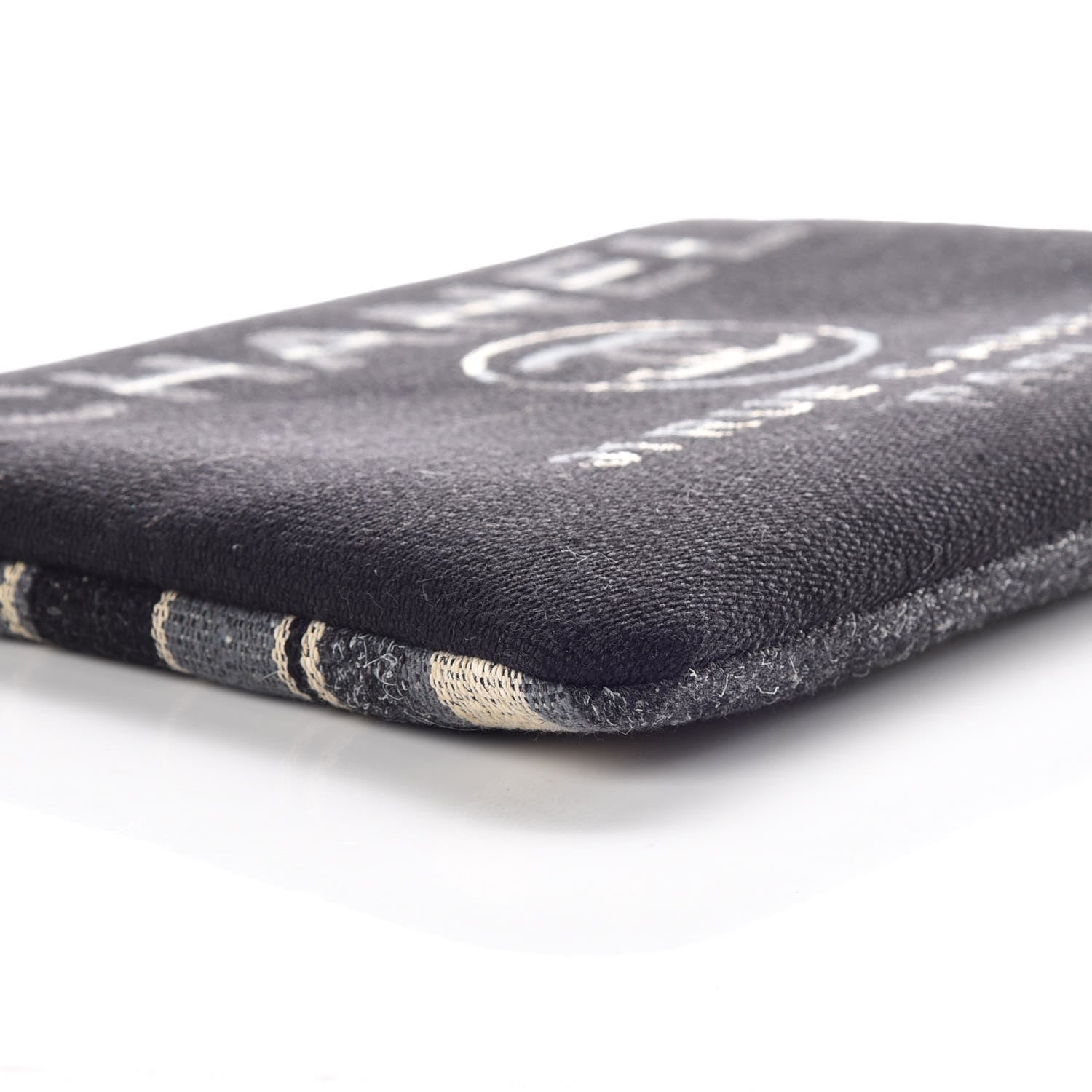 Chanel Striped Canvas Large Deauville Pouch Clutch Black 8 of 10