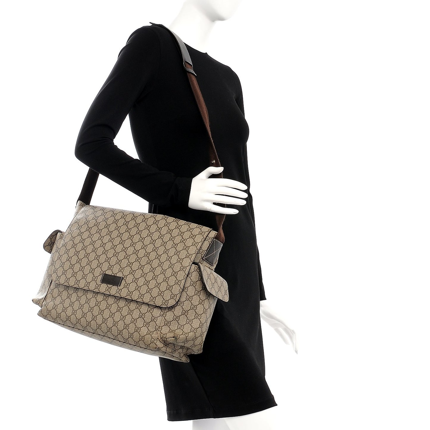 GG Plus Monogram Messenger Diaper Bag Dark Brown